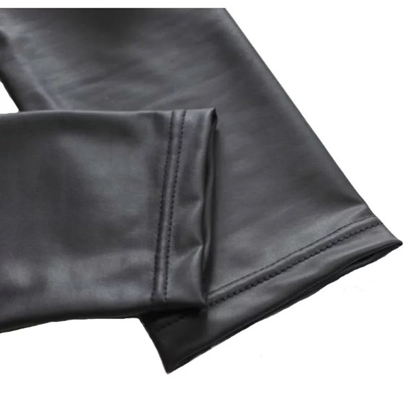 976 CLEARANCE Vegan Faux Leather Black High Waisted Stretch Shiny Legging Pants - Picture 5 of 6